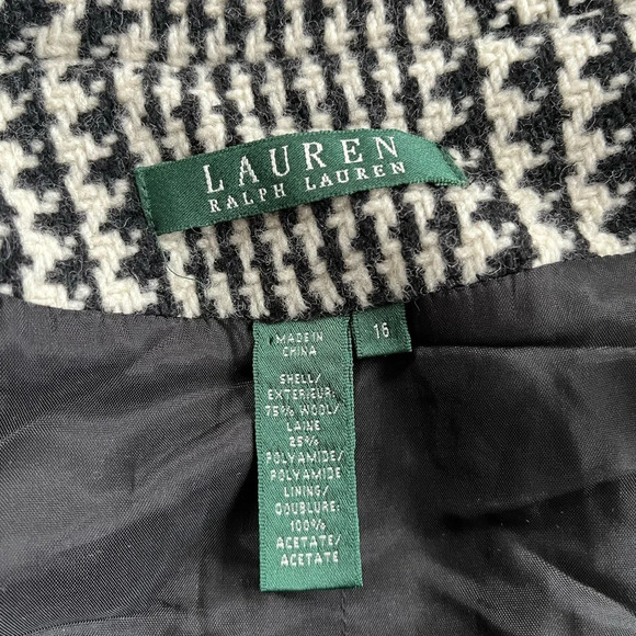 Ralph Lauren Coat Women’s 16 Houndstooth Black & White Cropped Wool Blend Blazer - Picture 3 of 7